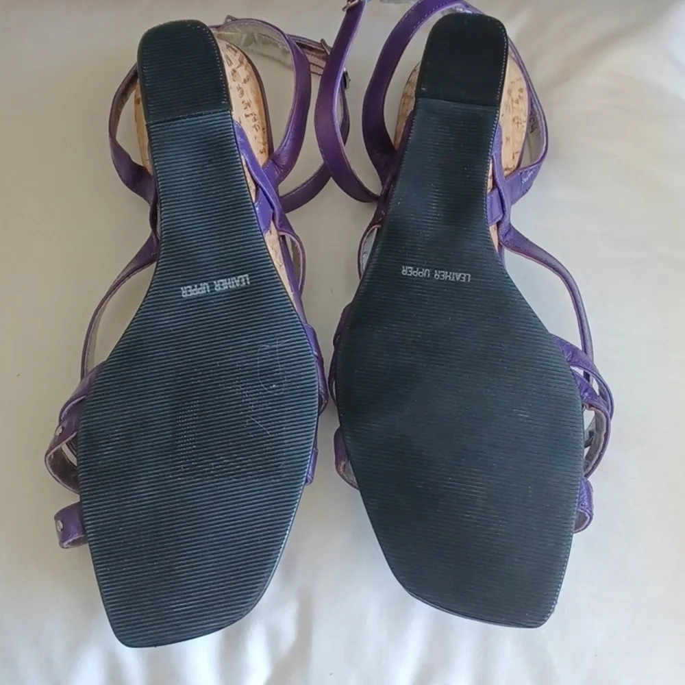 Ros Hommerson scrappy purple slingback, ankle strap sandals wedges, 7WW
